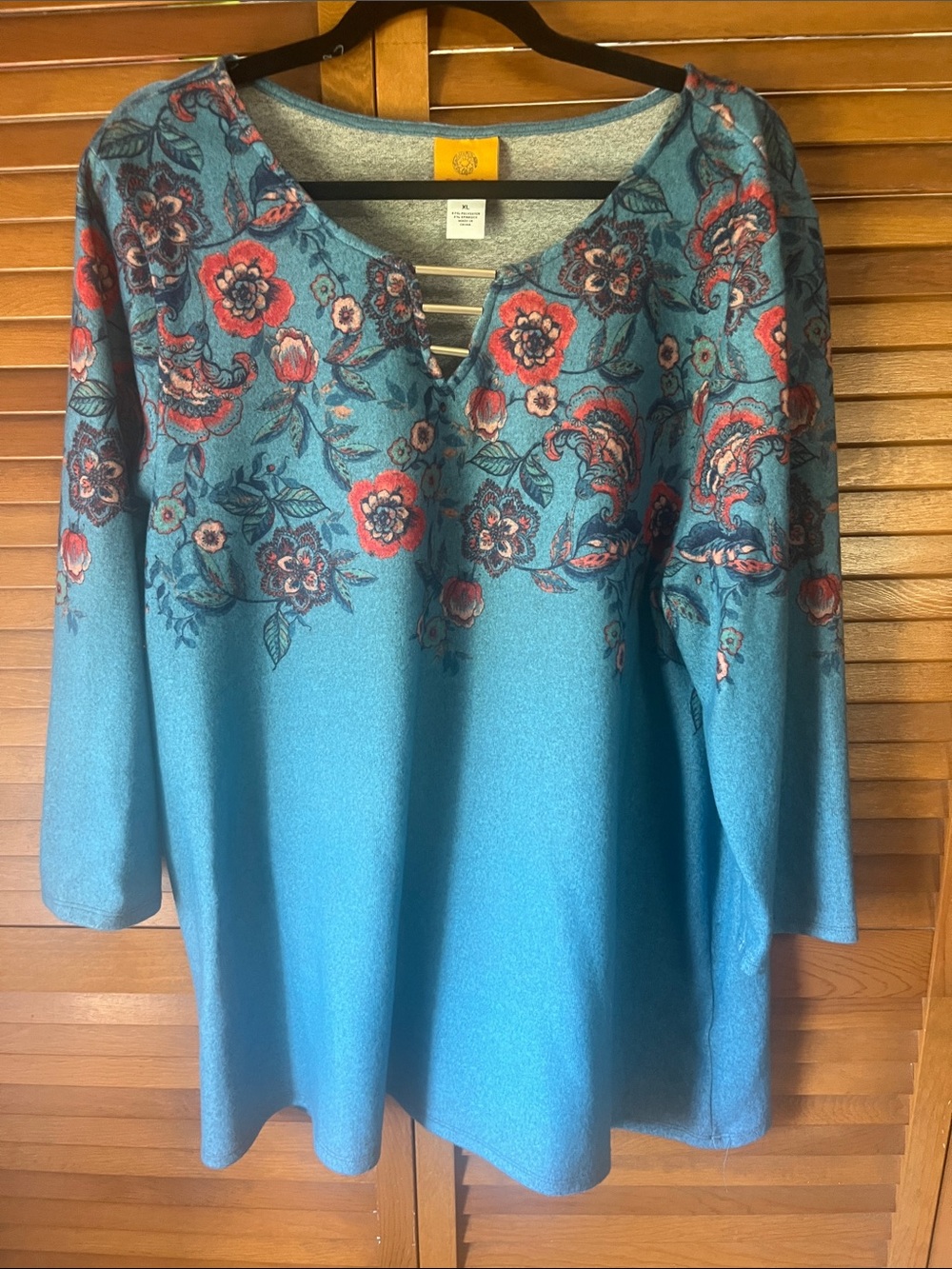 Ruby Rd. Blue Floral V-Neck 3/4 sleeve lightweight sweater Size XL